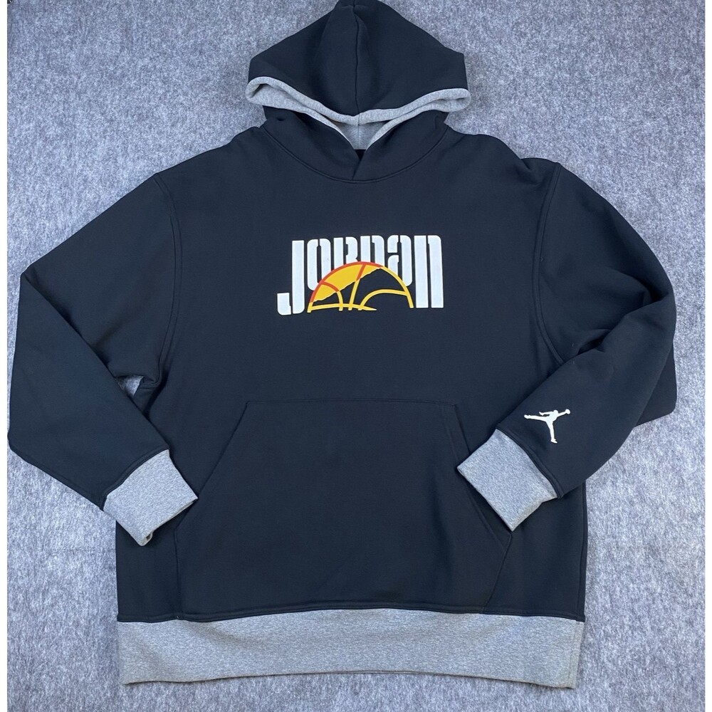 Nike Air Jordan Men's Hoodie Sweatshirt Retro Jumpman Graphic Black Grey Size XL
